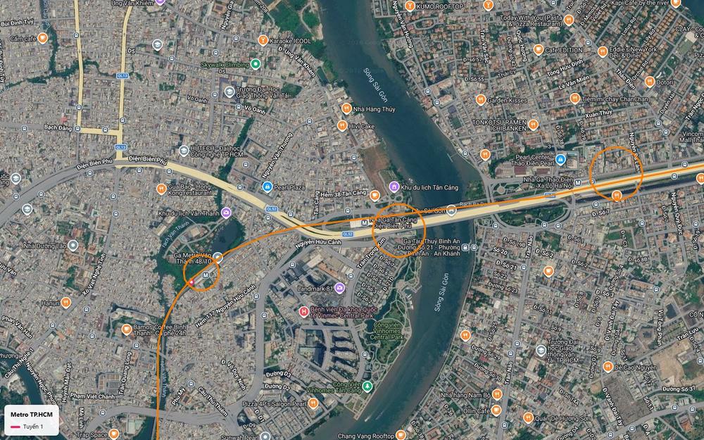 Tuyến metro số 1 TP.HCM vượt sông Sài Gòn cạnh cầu Sài Gòn, từ ga Tân Cảng sang ga Thảo Điền trên Xa lộ Hà Nội