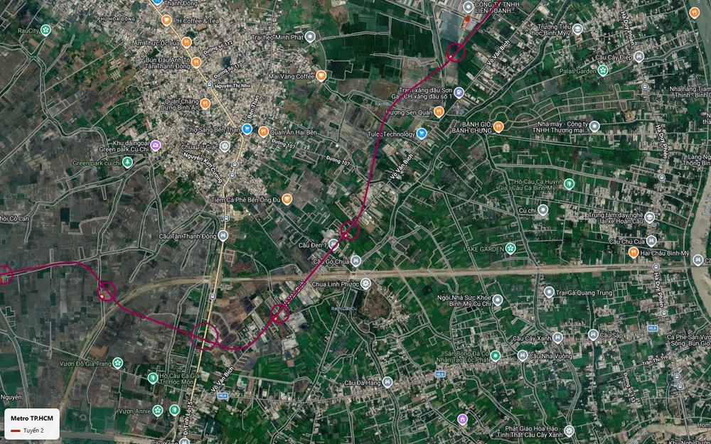 Tuyến metro số 2 TP.HCM nhánh Củ Chi đoạn đường Võ Văn Bích đi qua cầu Đen 1, cầu Gò Chùa và chùa Linh Phước