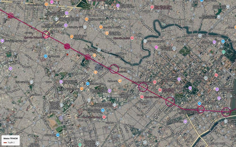 Tuyến metro số 2 đi qua trung tâm TP.HCM dọc Cách Mạng Tháng Tám tới nhà ga ngầm Bến Thành cạnh chợ Bến Thành