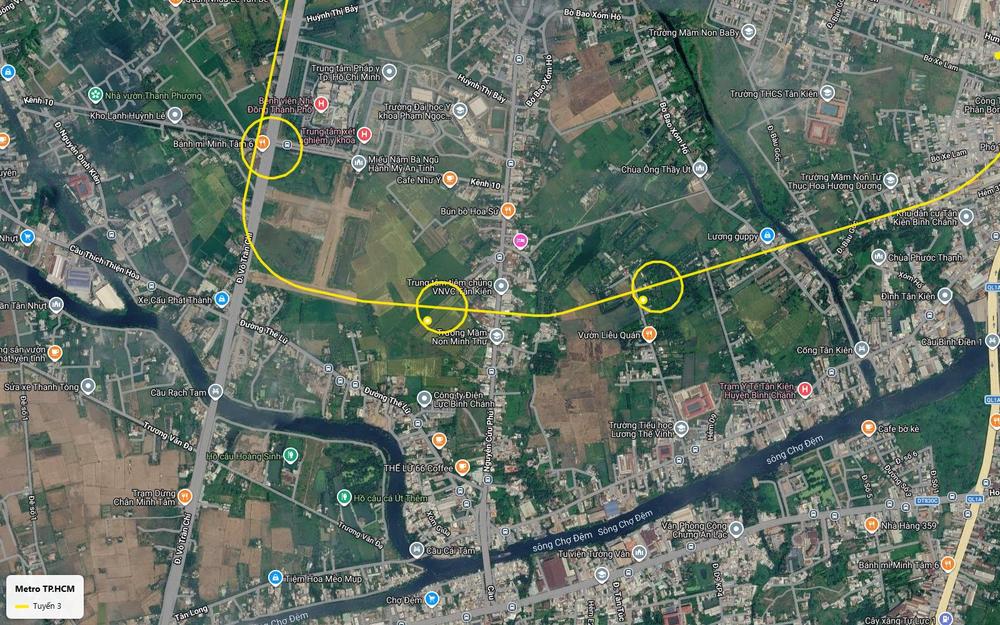 Tuyến metro số 3 TP.HCM men khu dân cư Tân Kiên bên sông Chợ Đệm và thị tứ Chợ Đệm, Bình Chánh
