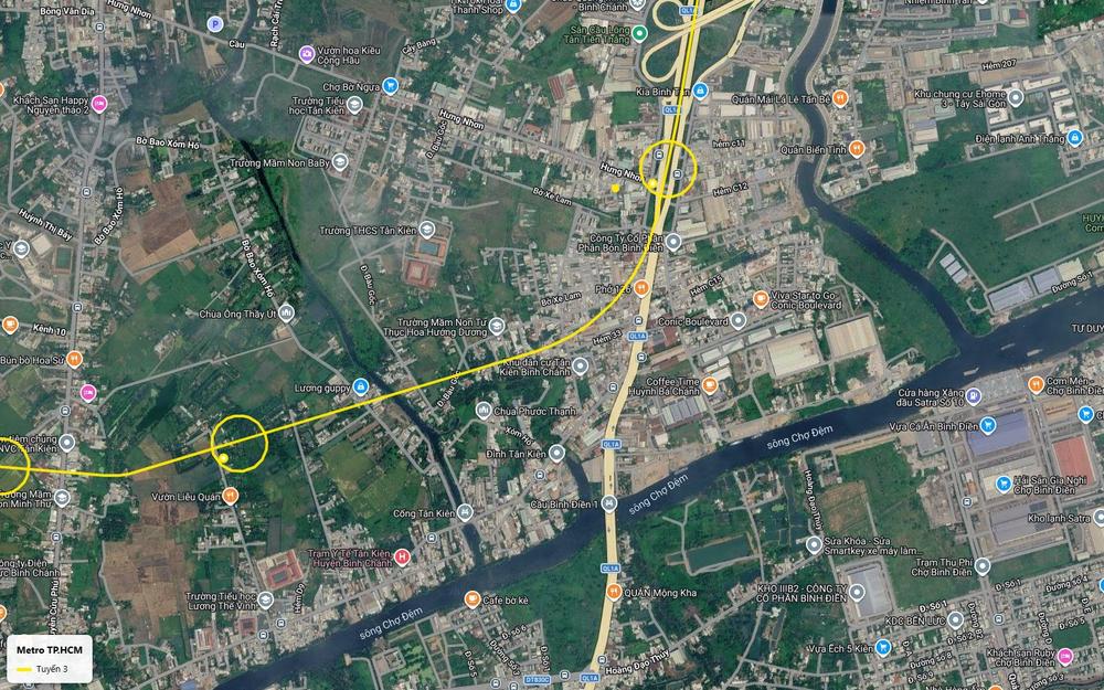 Nhà ga tuyến metro số 3 TP.HCM nơi vượt Quốc lộ 1A tại khu Hưng Nhơn, gần chợ đầu mối Bình Điền