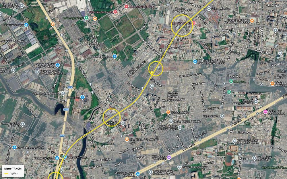 Nhà ga tuyến metro số 3 TP.HCM khu Bệnh viện Triều An trên đường Kinh Dương Vương, gần Bến xe Miền Tây