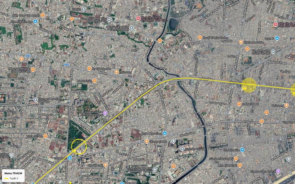 Ga ngầm tuyến metro số 3 TP.HCM tại khu cầu vượt Cây Gõ, nơi tuyến nhập trục Hồng Bàng, Quận 6