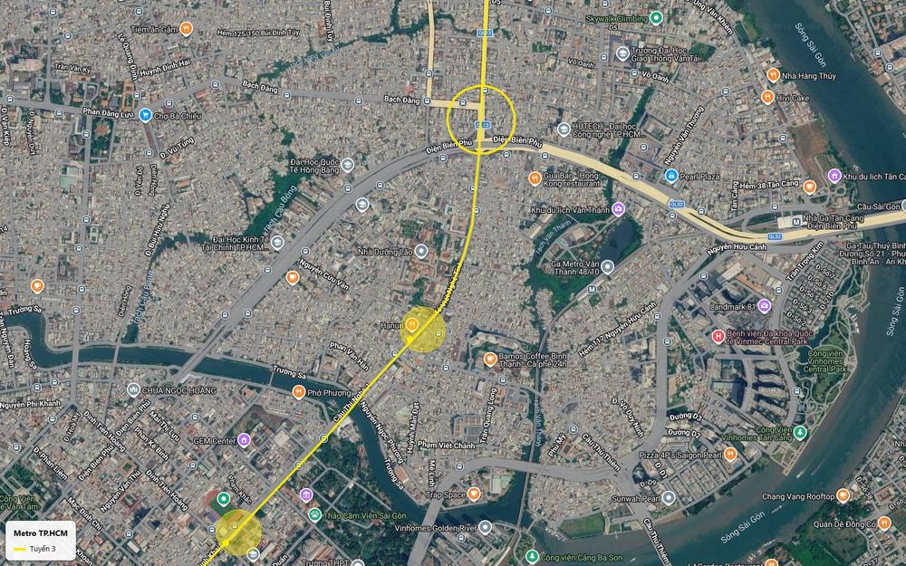 Tuyến metro số 3 TP.HCM theo Xô Viết Nghệ Tĩnh qua khu Văn Thánh và ngã tư Hàng Xanh, gần Landmark 81