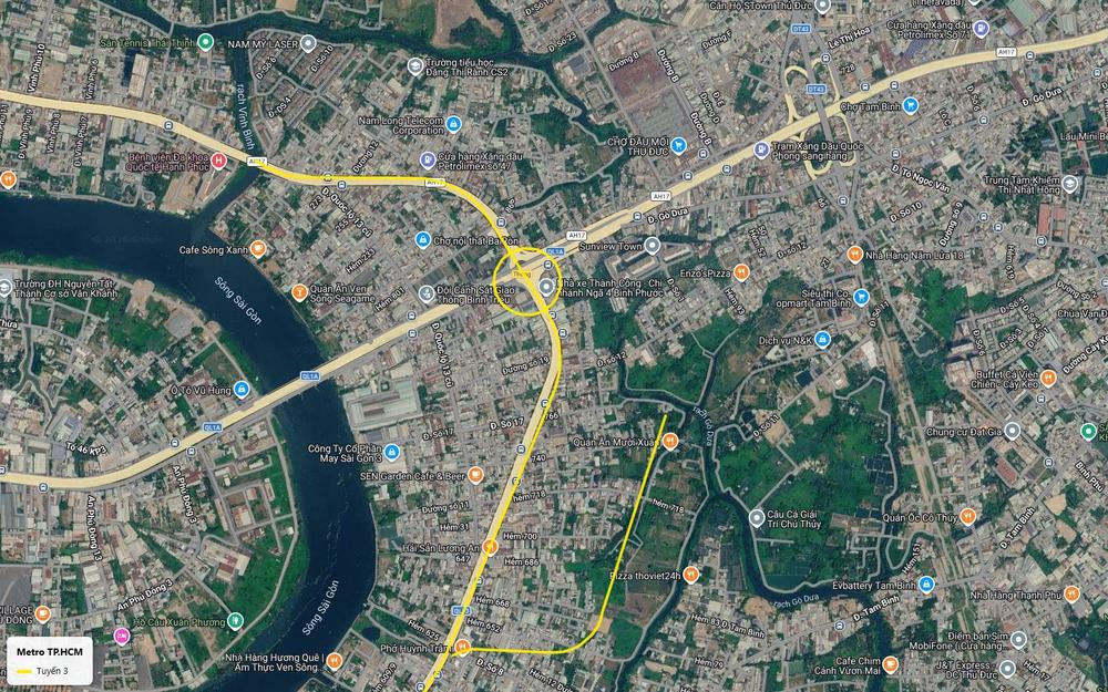Nhánh nối depot của tuyến metro số 3 TP.HCM tách khỏi Quốc lộ 13, men rạch Gò Dưa khu Hiệp Bình - Tam Bình