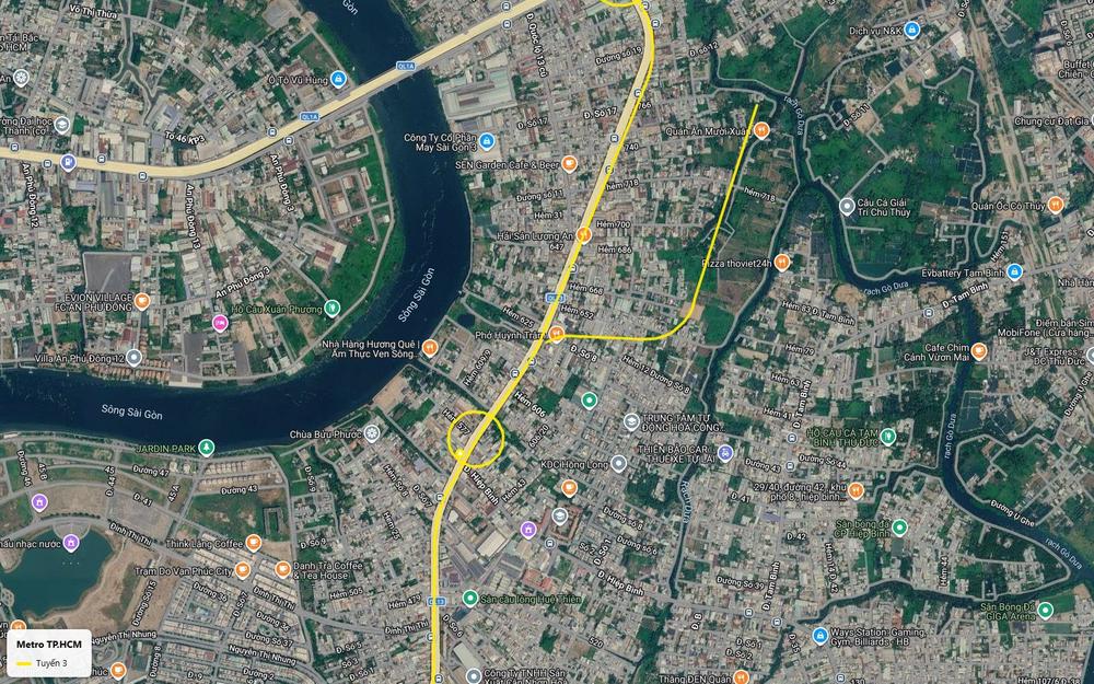 Điểm cuối nhánh depot tuyến metro số 3 TP.HCM tại khu đất ven rạch Gò Dưa, phường Hiệp Bình, TP Thủ Đức