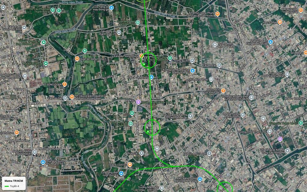 Tuyến metro số 4 chạy thẳng Bắc Nam qua vùng rau phường Thạnh Xuân, hai bên là nhánh sông Vàm Thuật