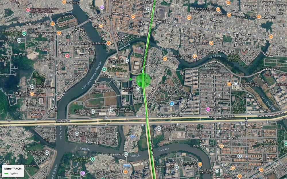 Bản đồ tuyến metro số 4 dọc Nguyễn Hữu Thọ Quận 7 qua Đại học Tôn Đức Thắng, RMIT và SC VivoCity