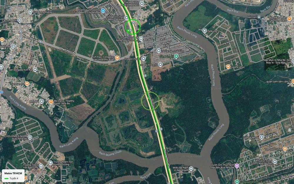 Tuyến metro số 4 TP.HCM đoạn Lavila Nam Sài Gòn Nhà Bè giữa rạch Long Kiểng và rạch Mương Chuối