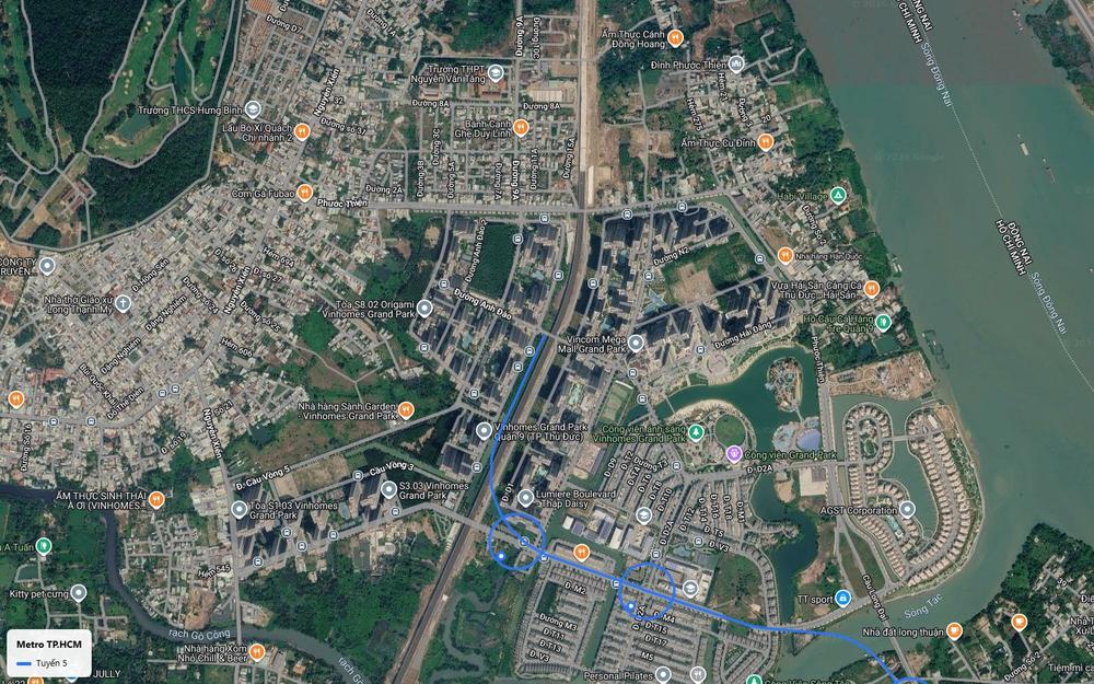 Bản đồ tuyến metro số 5 TP.HCM chạy xuyên tâm Vinhomes Grand Park gần Vincom Mega Mall Grand Park