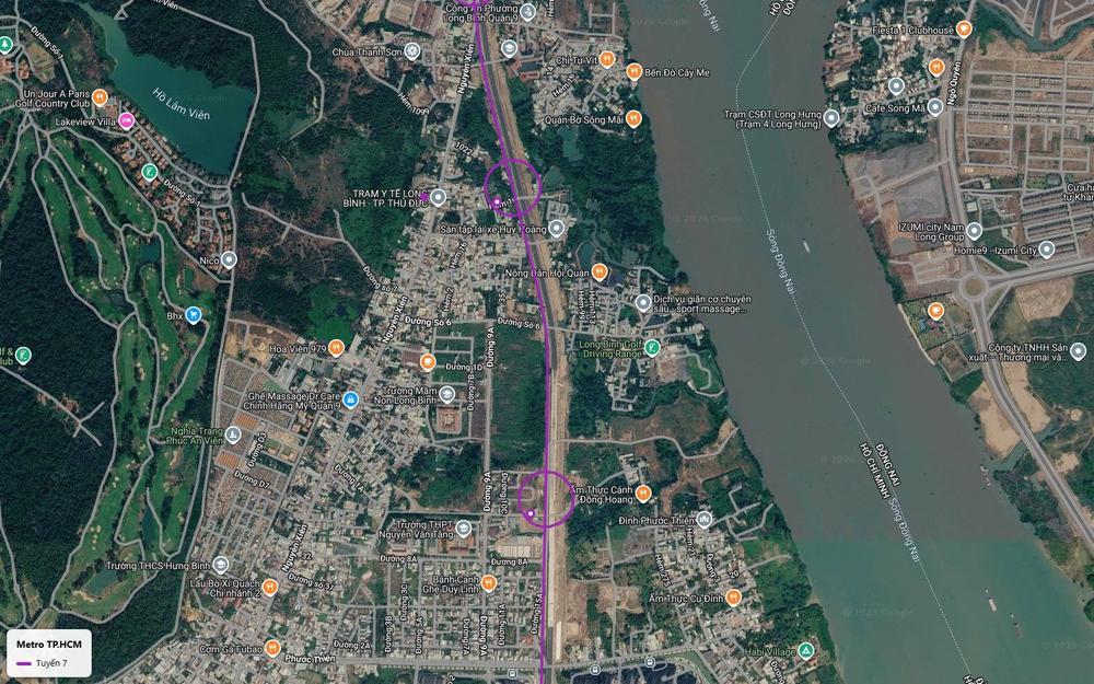 Bản đồ tuyến metro số 7 chạy thẳng song song đường Nguyễn Xiển qua trung tâm phường Long Bình TP Thủ Đức