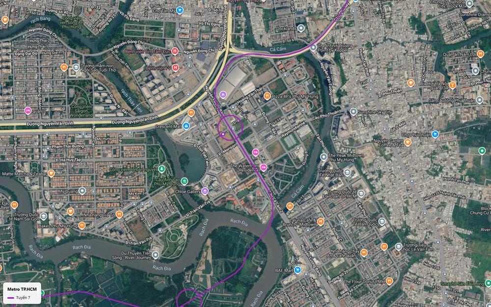 Bản đồ tuyến metro số 7 xuyên khu đô thị Phú Mỹ Hưng qua Crescent Mall Hồ Bán Nguyệt và The Peak Midtown