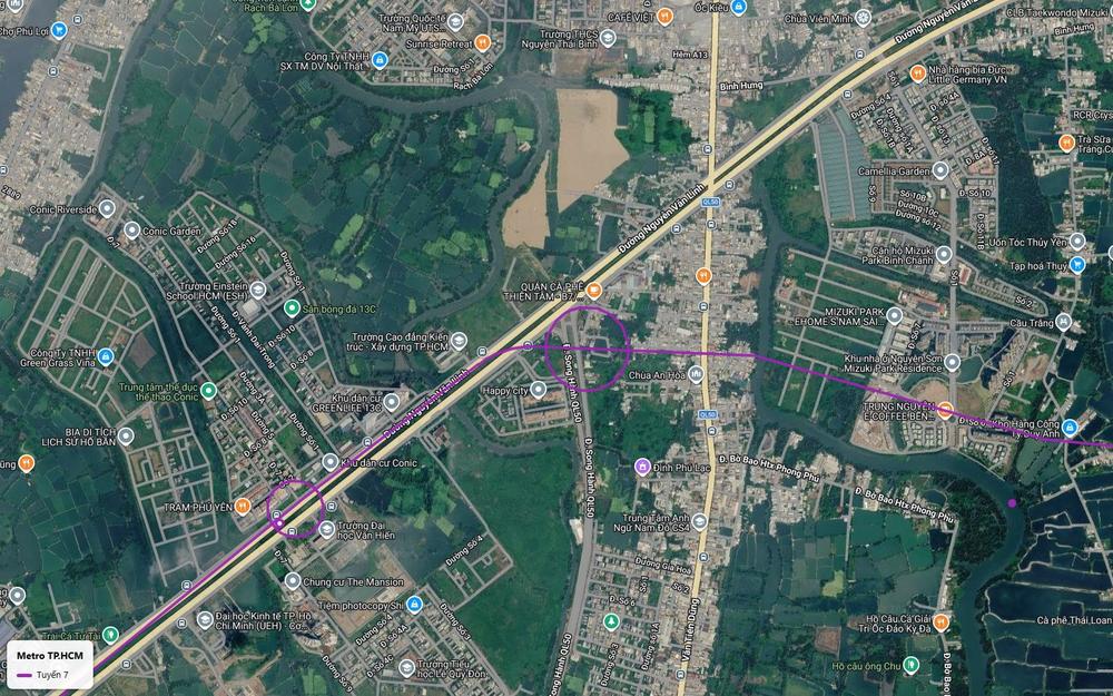 Tuyến metro số 7 nhập đại lộ Nguyễn Văn Linh tại nút Quốc lộ 50 đi qua khu dân cư Conic và Đại học Văn Hiến