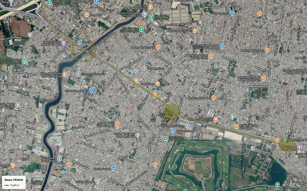 Bản đồ vệ tinh tuyến metro số 8 chạy dọc đường Quang Trung đoạn Phạm Văn Chiêu Gò Vấp gần sân golf Tân Sơn Nhất