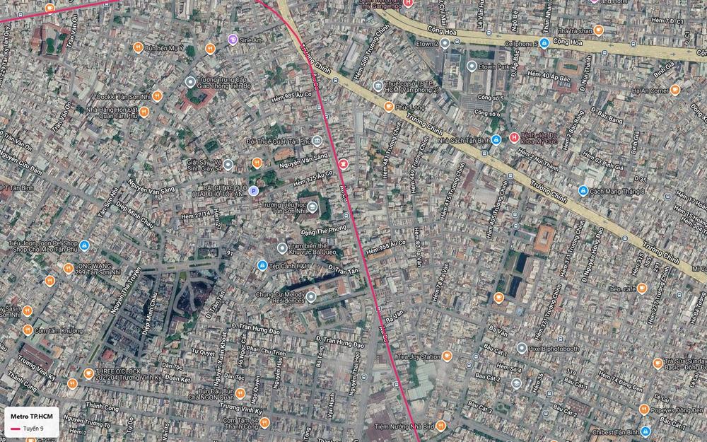 Điểm tuyến metro số 9 cắt qua đường Trường Chinh tại khu Bà Quẹo gần cụm văn phòng Etown Cộng Hòa