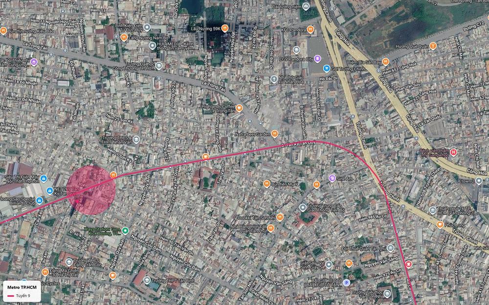 Tuyến metro số 9 rời Âu Cơ nhập vào đường Tân Kỳ Tân Quý với vùng ga ngầm khu Sơn Kỳ quận Tân Phú