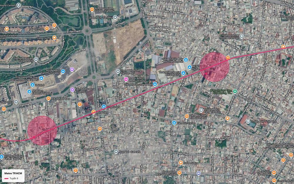 Hai vùng ga ngầm tuyến metro số 9 trên đường Tân Kỳ Tân Quý cạnh Aeon Mall Tân Phú Celadon