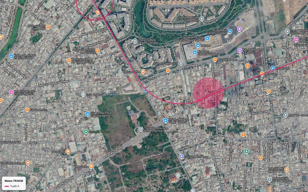 Tuyến metro số 9 uốn từ Tân Kỳ Tân Quý lên Hương lộ 3 vào địa bàn Bình Hưng Hòa quận Bình Tân