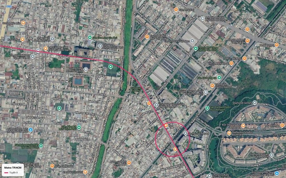 Nhà ga tuyến metro số 9 tại giao Đường 26/3 và Kênh 19/5 gần chung cư Emerald Celadon và KCN Tân Bình