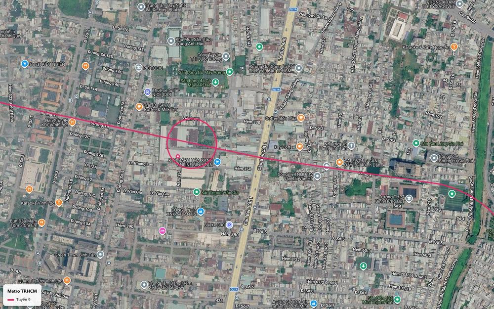 Tuyến metro số 9 vượt Quốc lộ 1 tại khu Gò Mây và cầu Bến Cát 1 thuộc quận Bình Tân