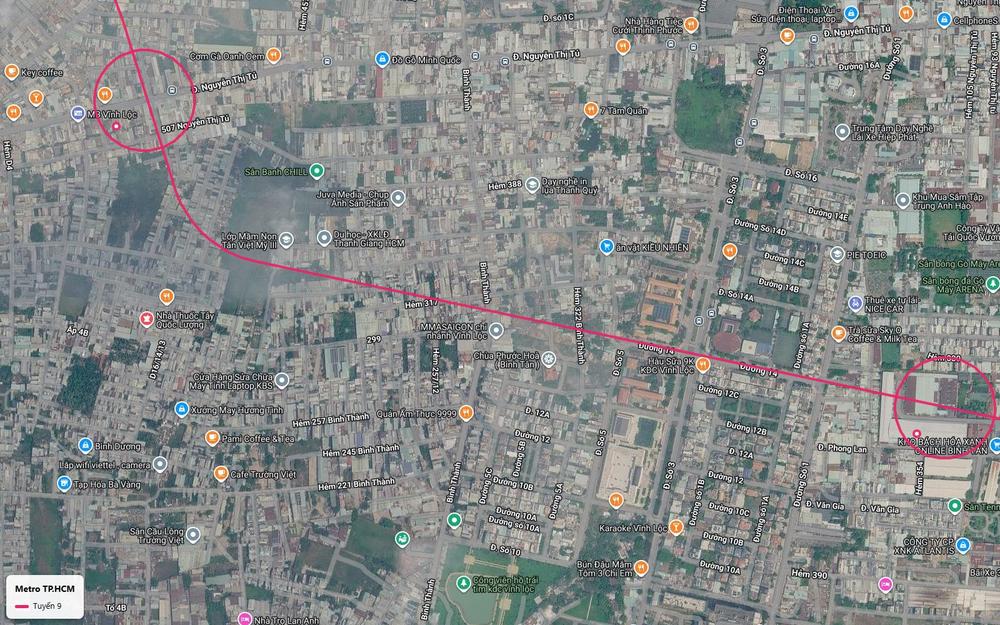 Tuyến metro số 9 chạy dọc Đường 14 xuyên khu dân cư Vĩnh Lộc phường Bình Hưng Hòa B quận Bình Tân